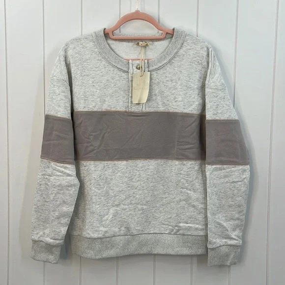 🆕Hem & Thread Color Block Henley Sweatshirt Top Light Gray/Violet Color S,M & L - Picture 4 of 8